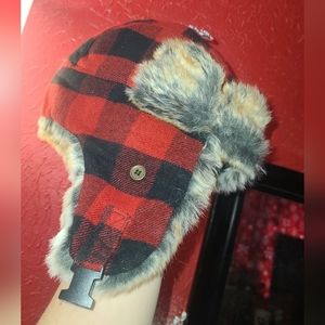 New Red Plaid Trapper Hat (NWT)